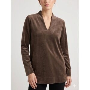 Pure Jill J. Jill Brown Faux Suede V-Neck Tunic Womens S Classic Elevated Basic